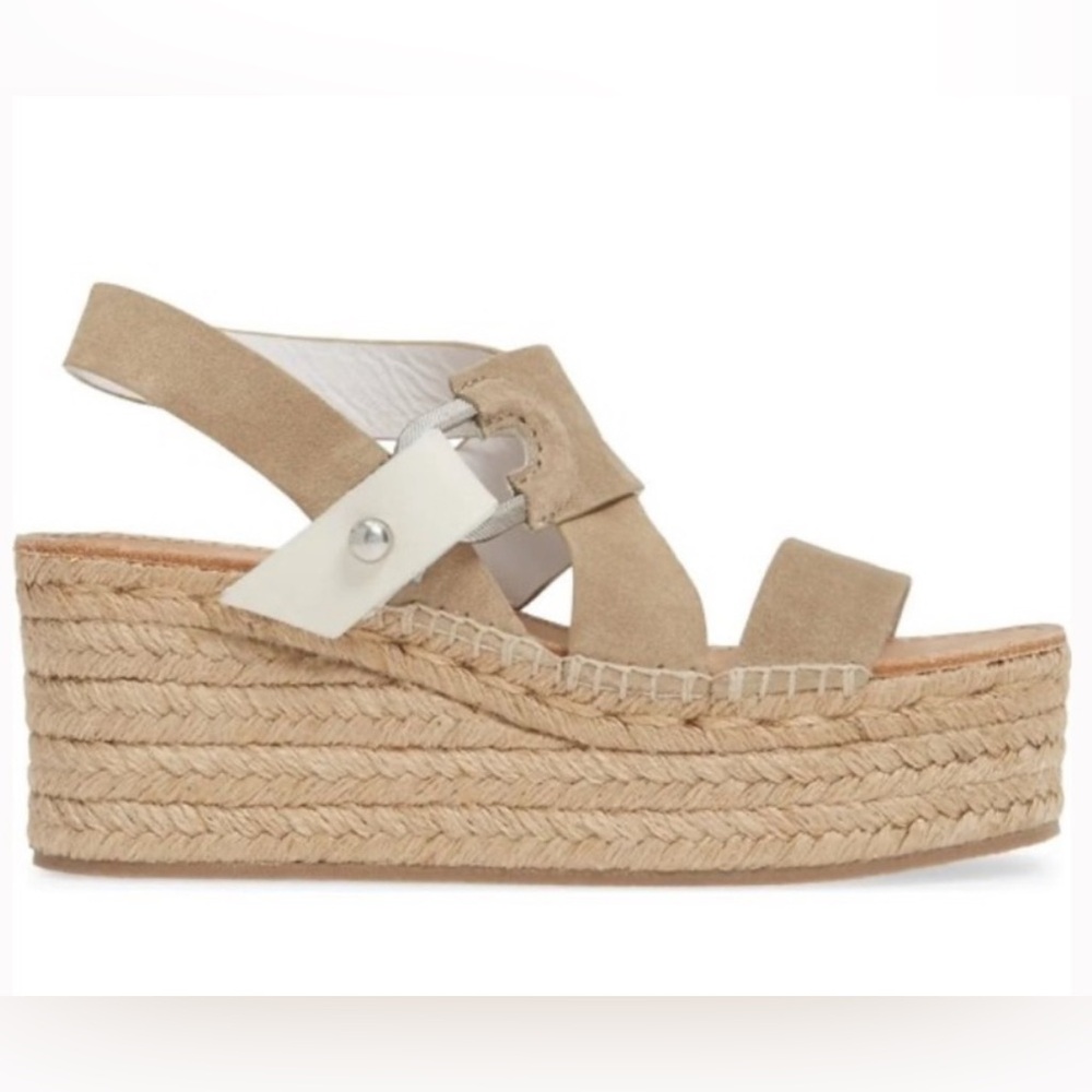 New nwot Rag & bone August Suede And Leather Espadrille Sandals Taupe 37.5 7.5 - Picture 1 of 12